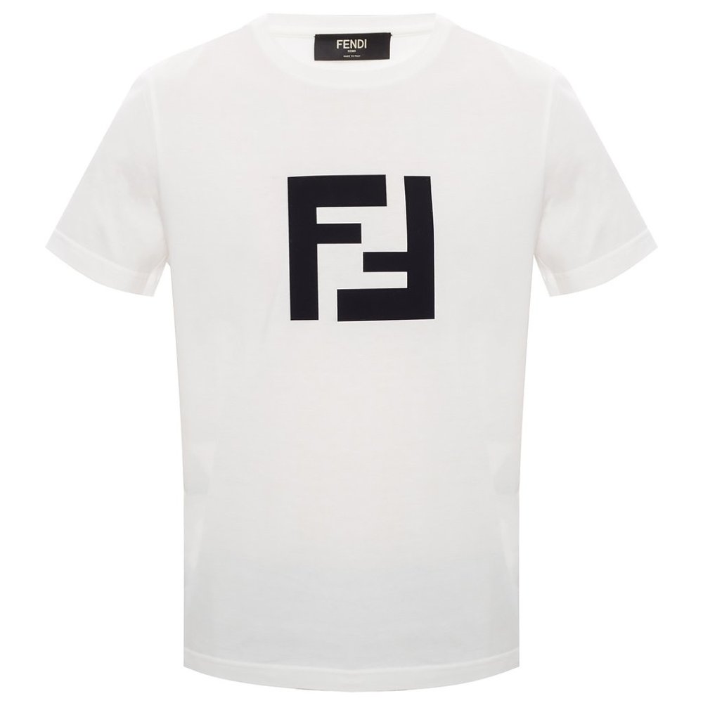 NEW Fendi White FF Logo Print Cotton Crewneck T-shirt Tee Top